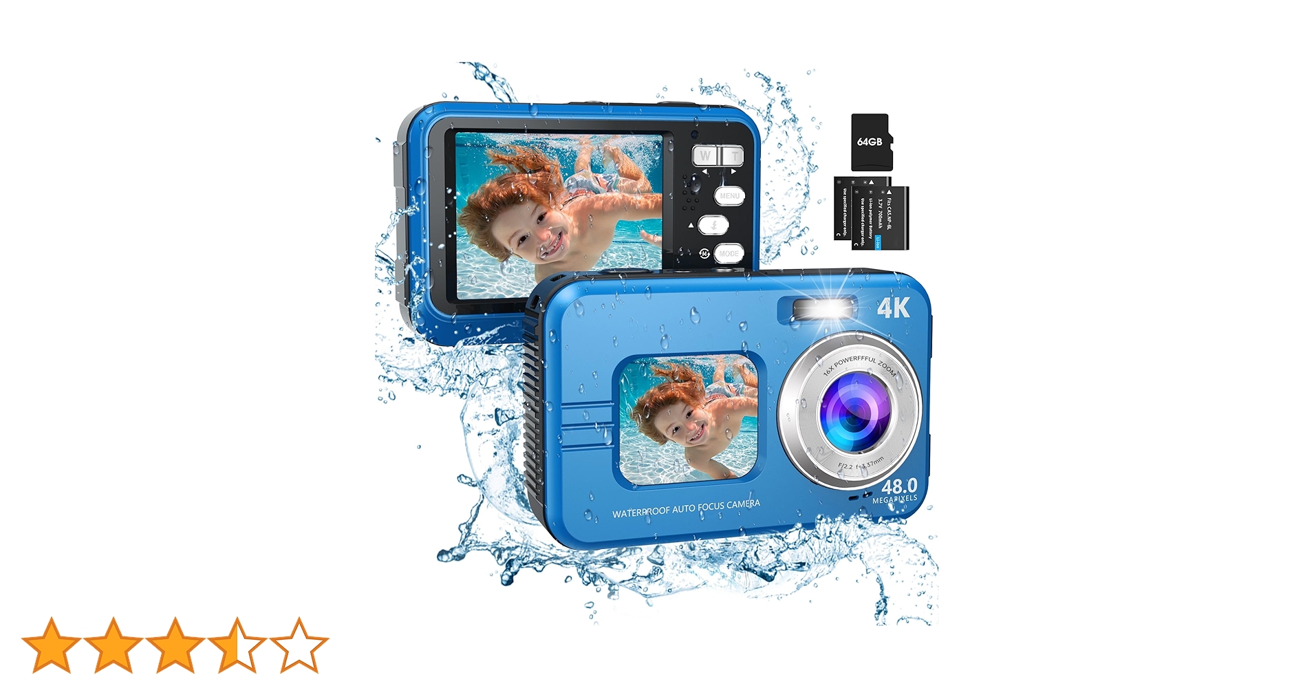 Amazon | HICSHON 水中カメラ 4Kオートフォーカス 防水デジタルカメラ